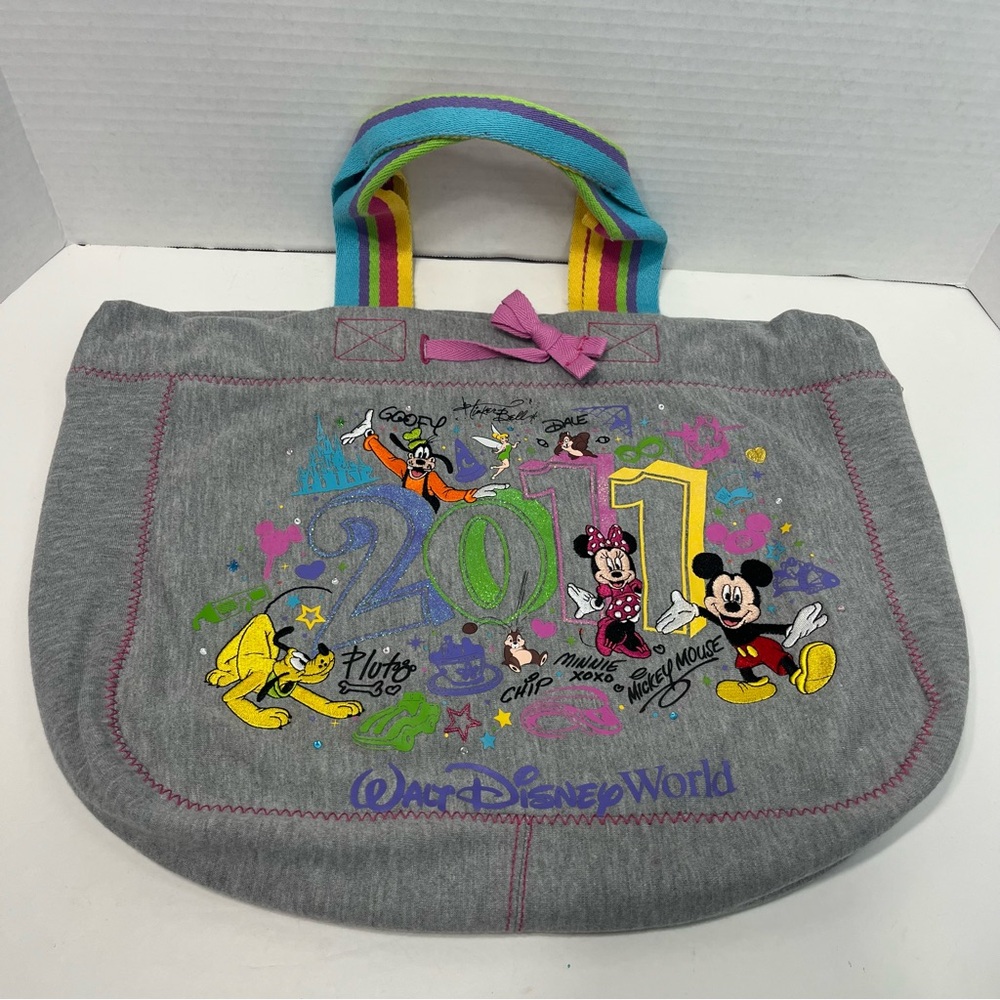 WALT DISNEY WORLD 2011 embroidered tote bag hand bag purse Mickey Minnie Mouse